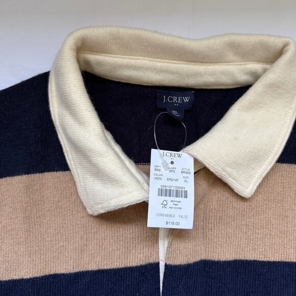 NWT J. Crew Wool Blend Sweater Rugby, Navy/Tan Stripe, Size XL - Picture 3 of 5